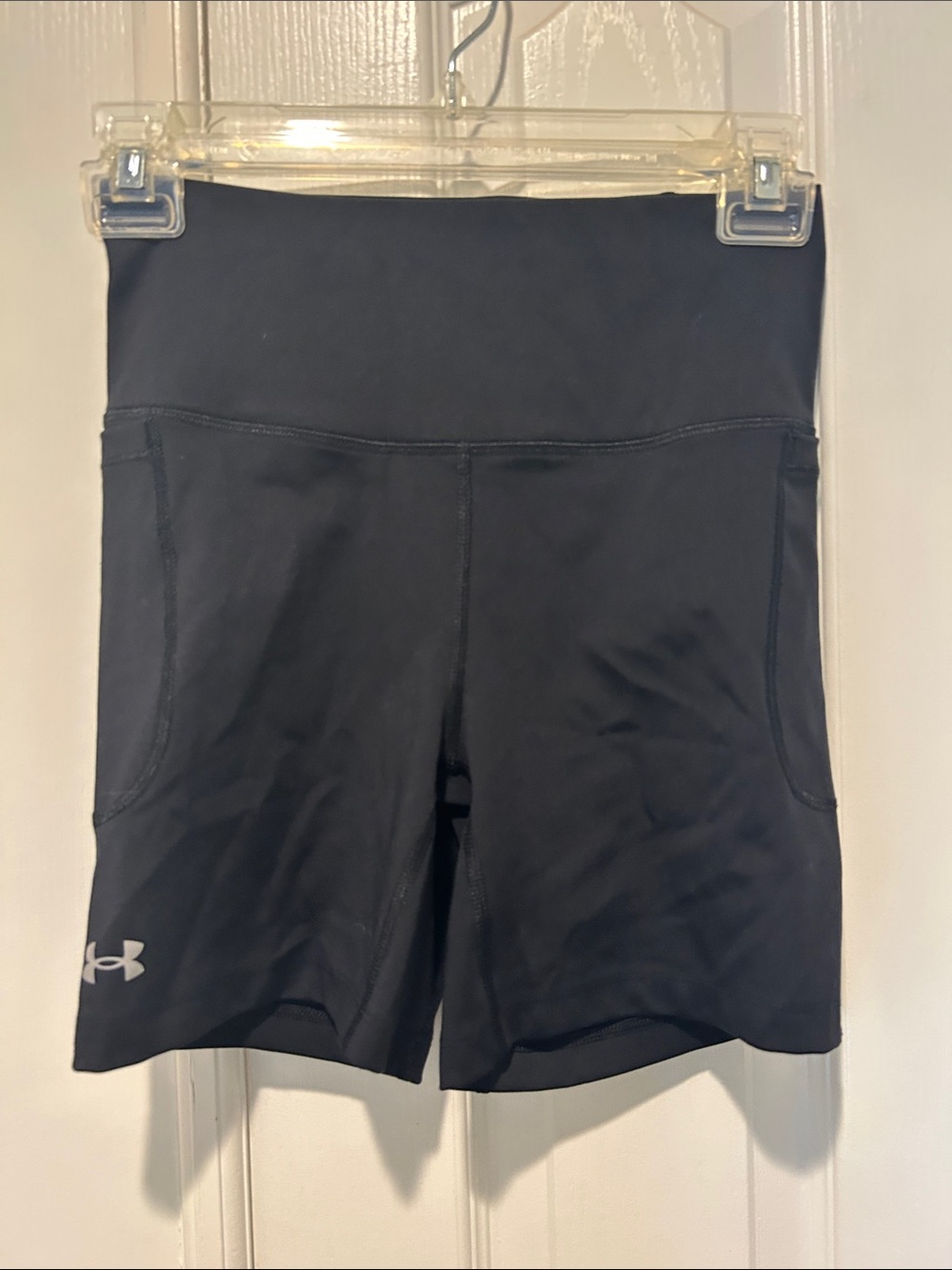 Under Armour Women's Black Athletic High-Waist Shorts with Side Pockets